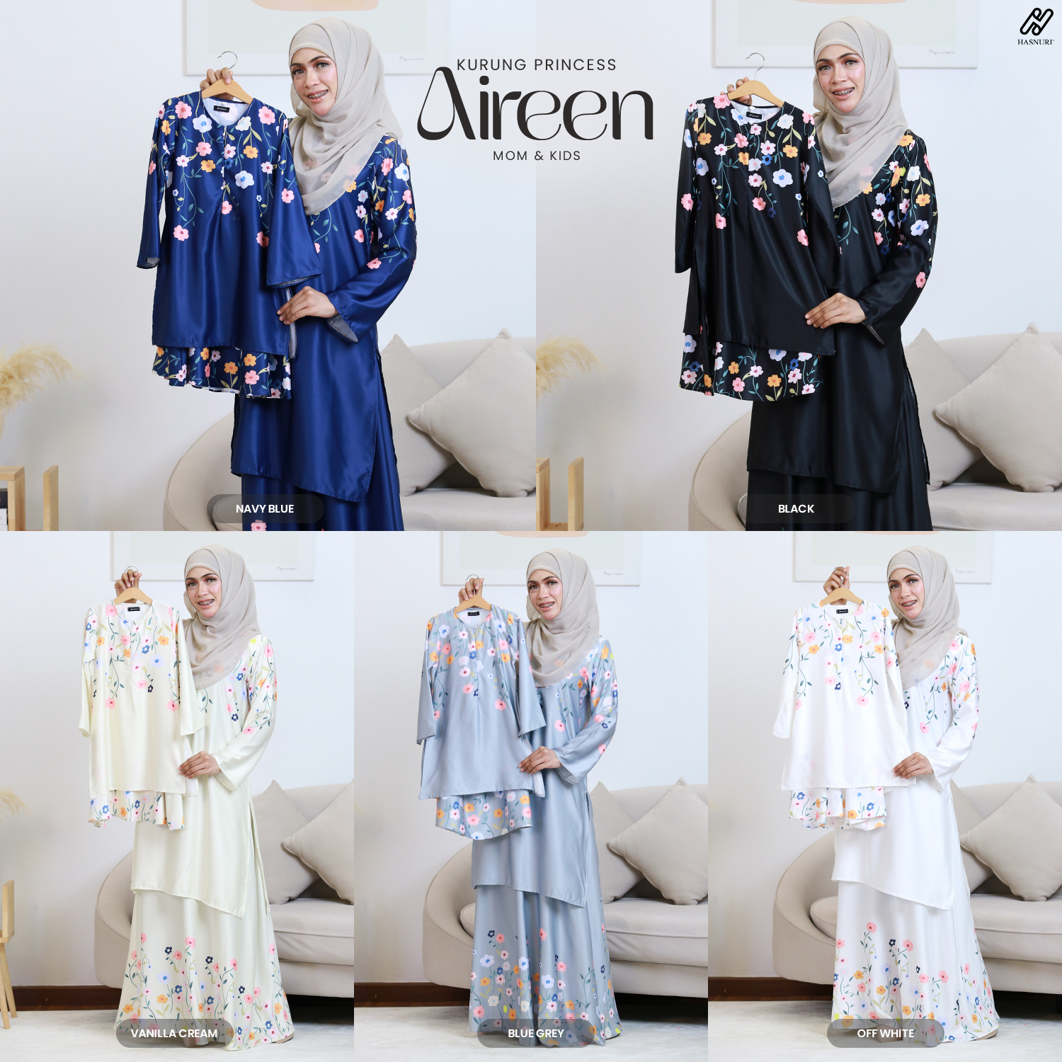 Kurung Princess Aireen Kids - Navy Blue