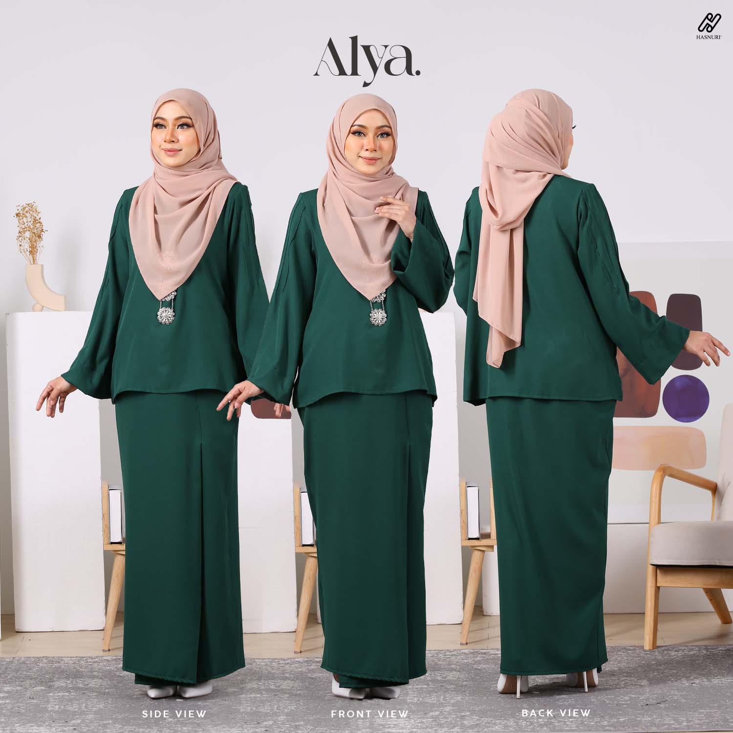 Kurung Alya - Emerald Green