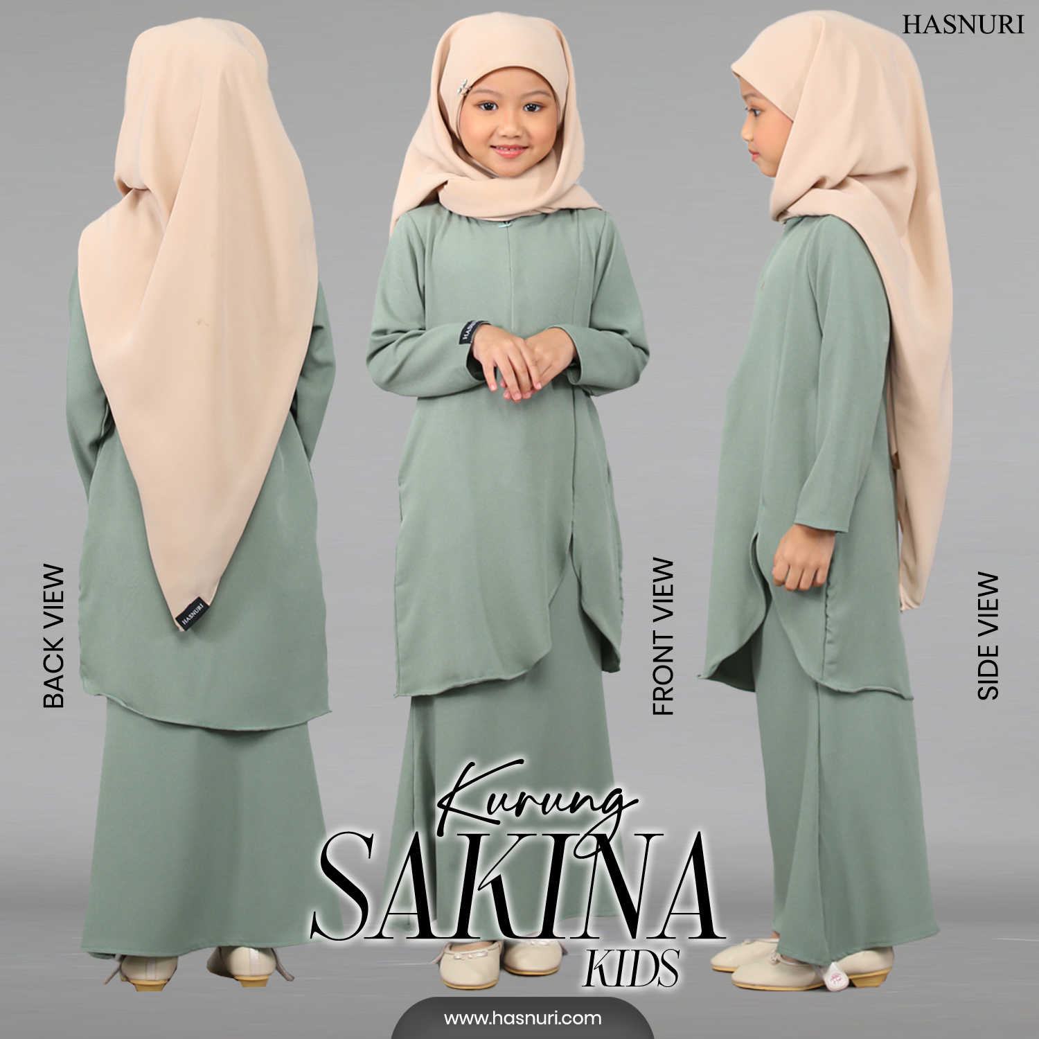 Kurung Sakina Kids - Light Grey