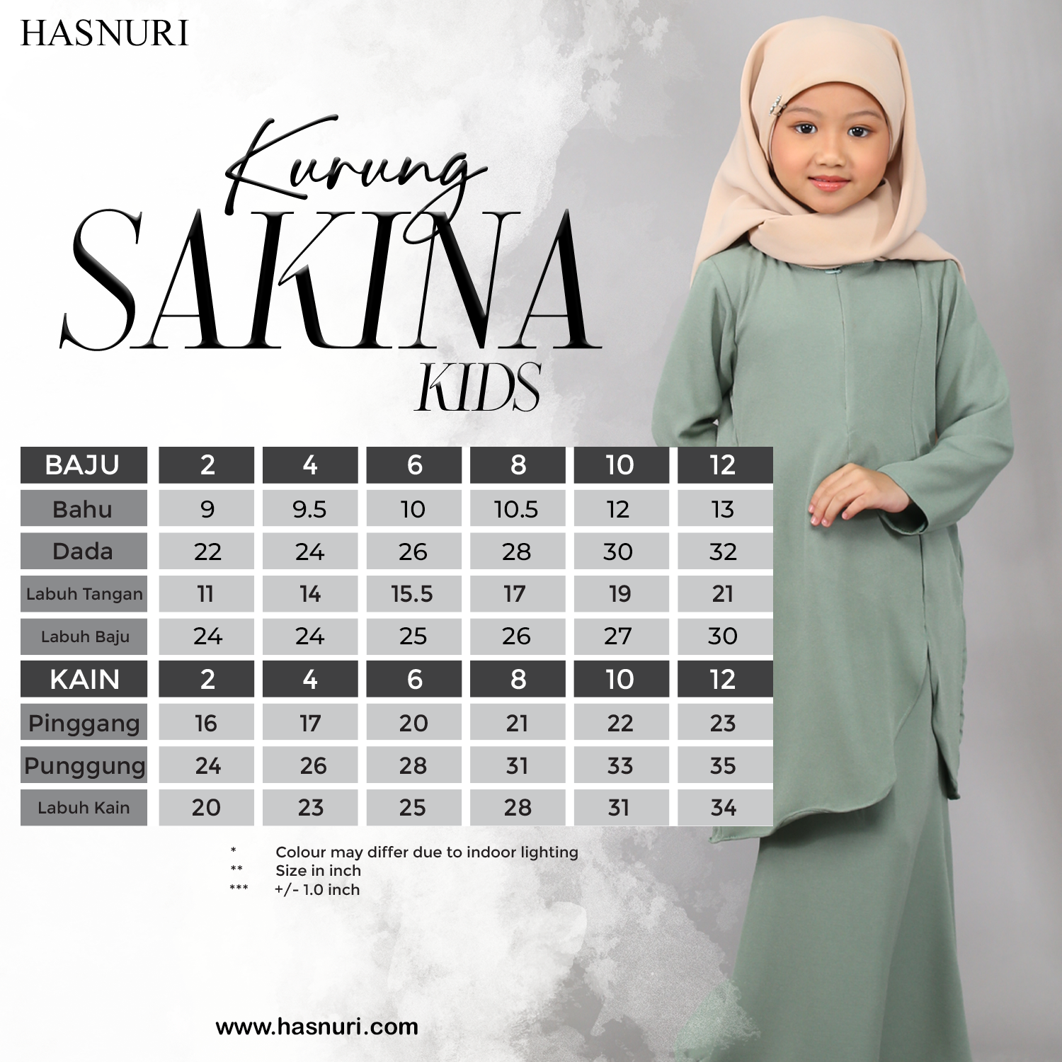Kurung Sakina Kids - Light Grey