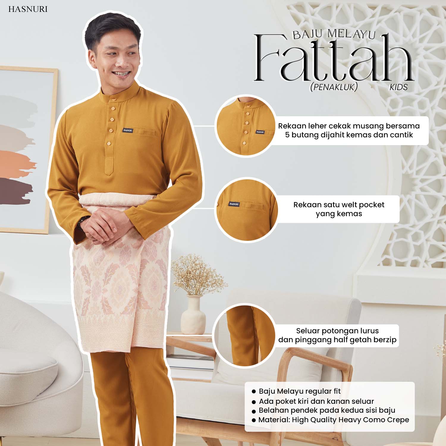 Baju Melayu Fattah - Light Coco