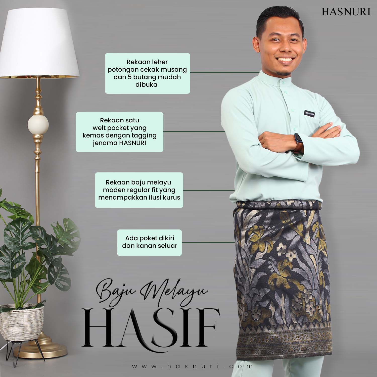 Baju Melayu Hasif - Dusty Green