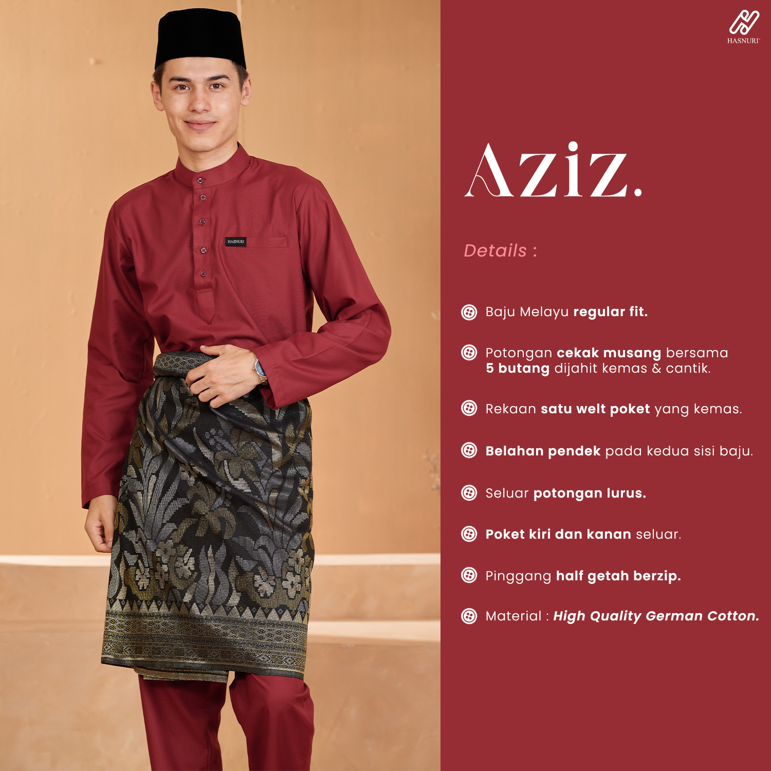 Baju Melayu Aziz - Ash Brown