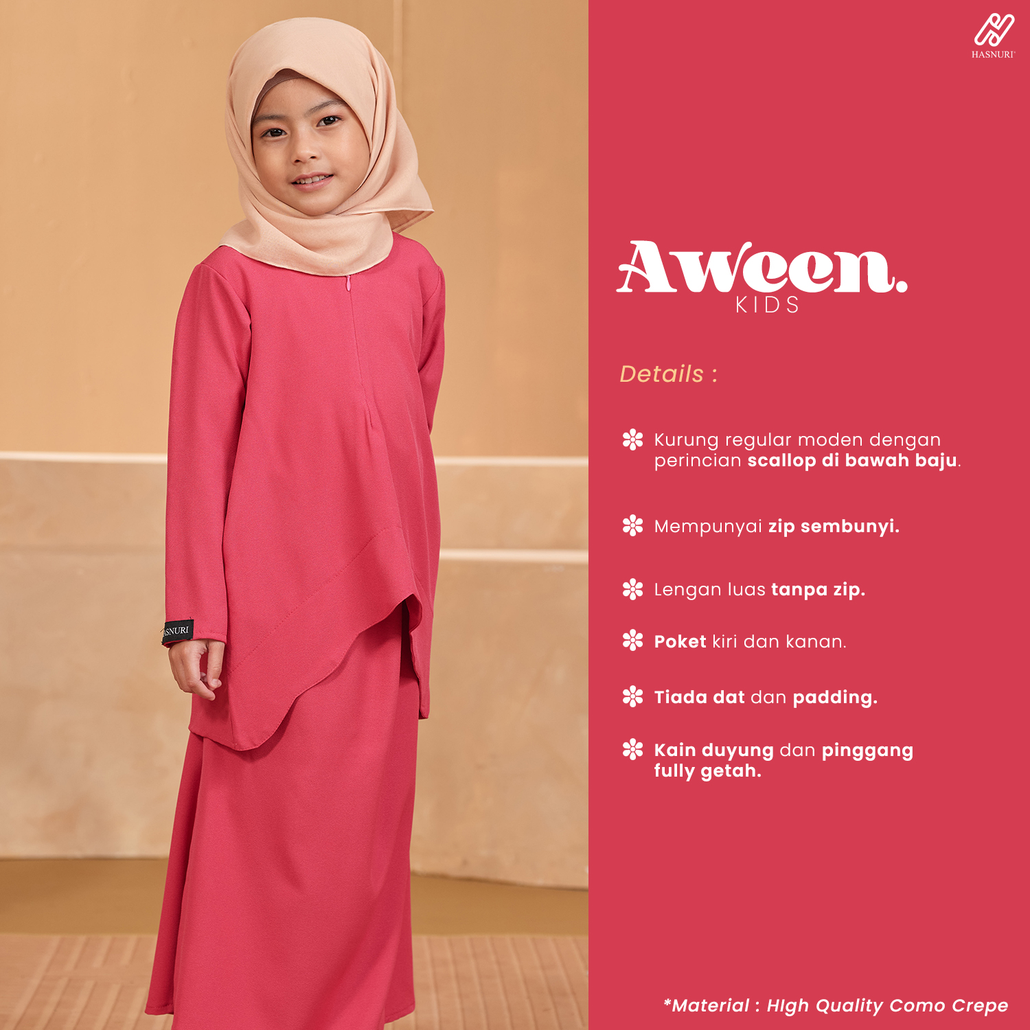 Kurung Aween Kids - Fuschia Pink