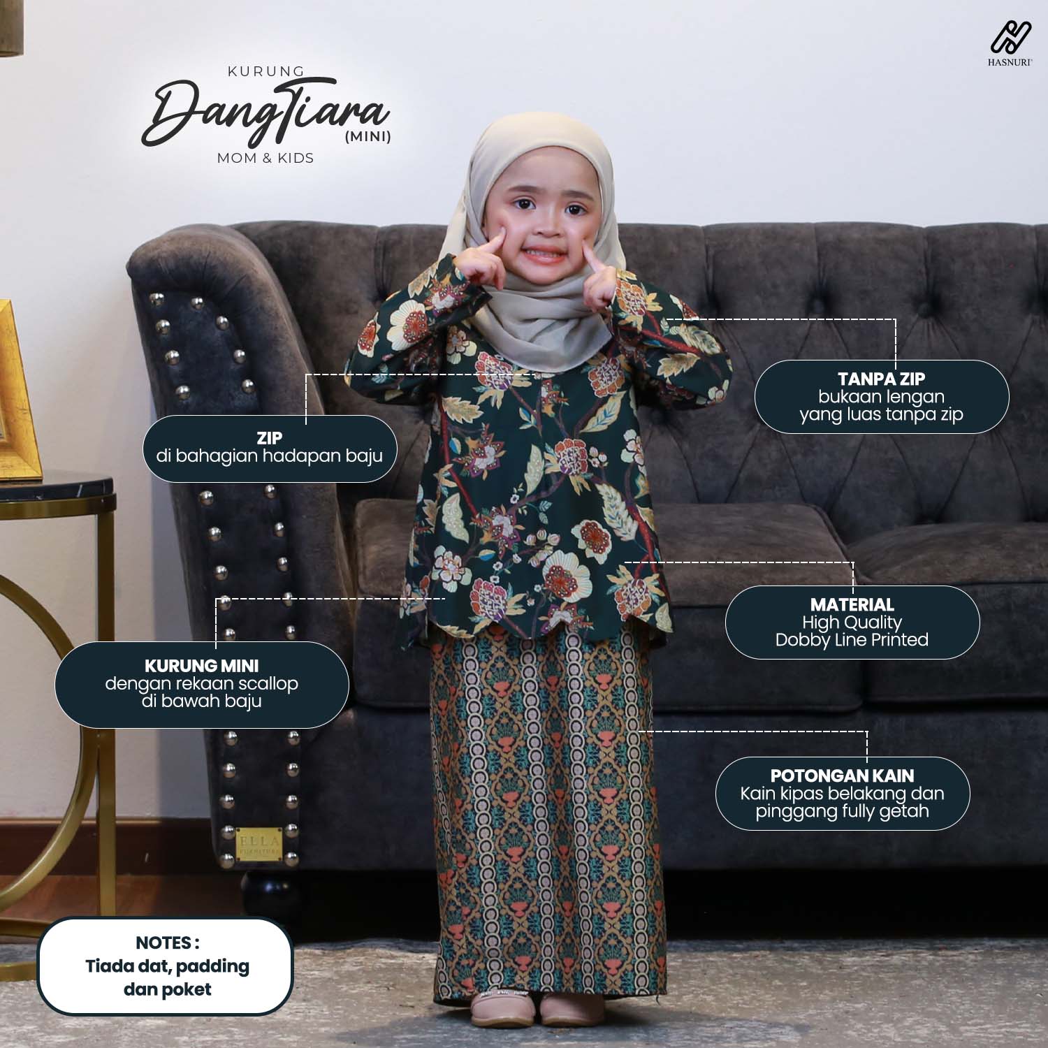 Kurung Dang Tiara Mini Kids - Sage Green