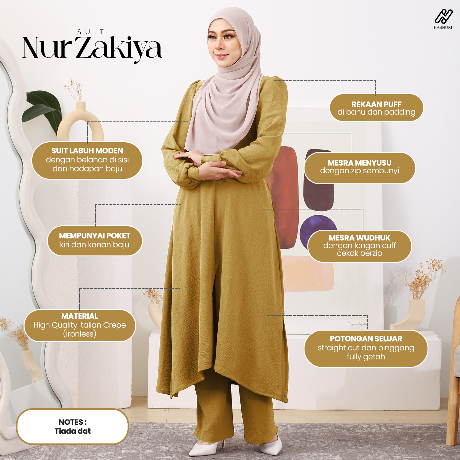 Suit Nur Zakiya - Golden Olive