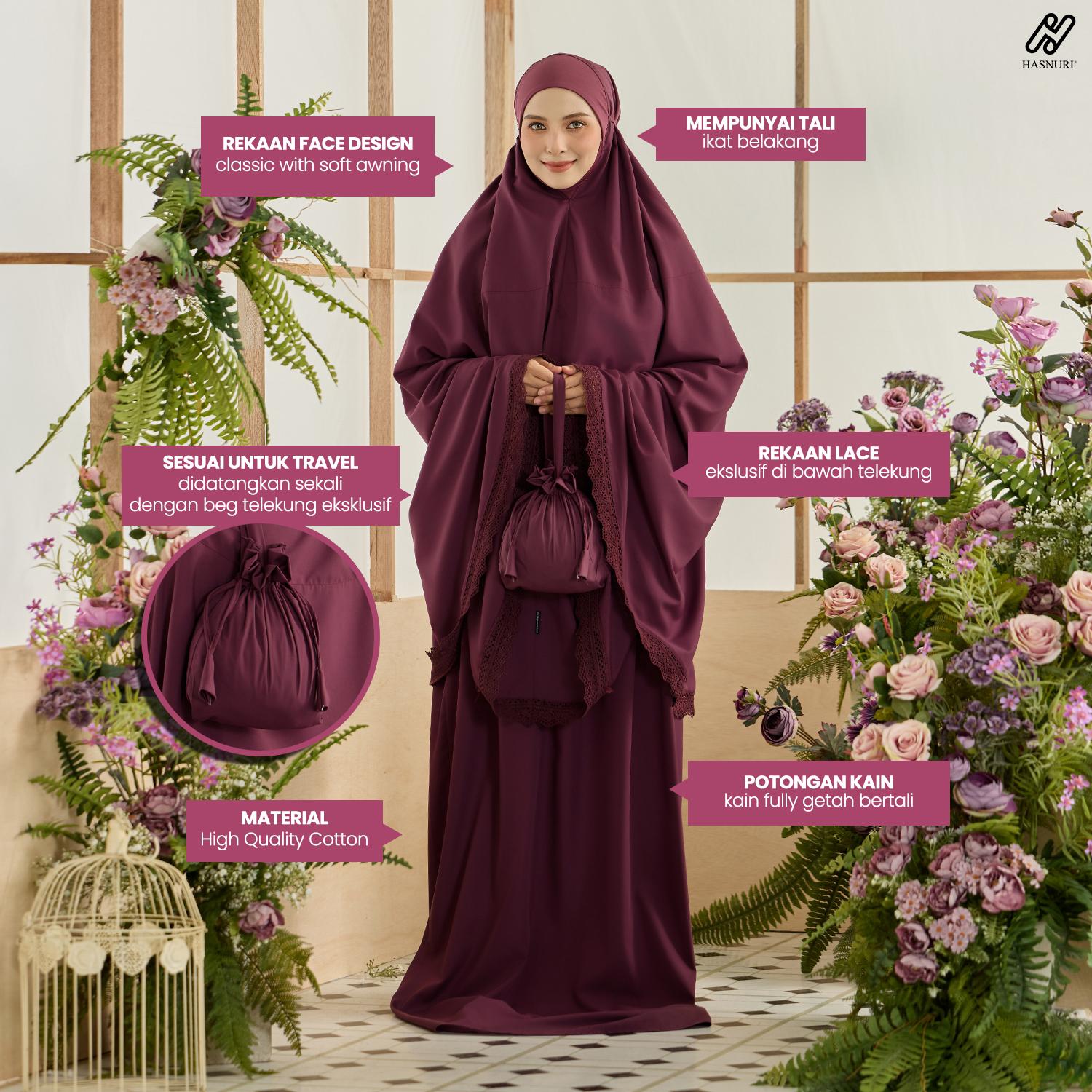 Telekung Hajar - Rose Pink
