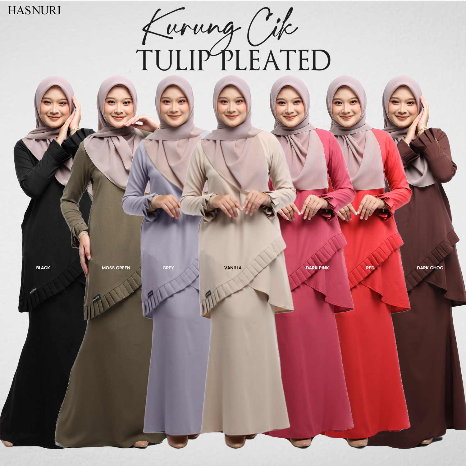 Kurung Cik Tulip Pleated - Dark Choc
