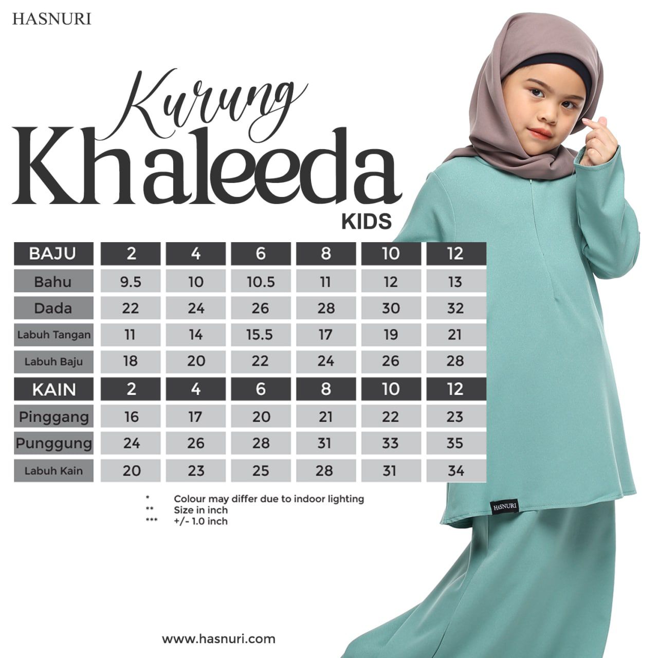 Kurung Khaleeda Kids - Dusty Green