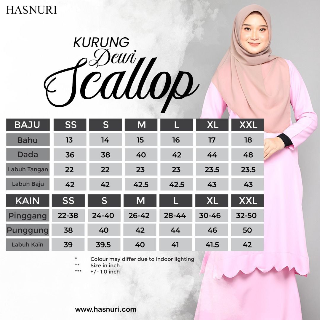 Kurung Dewi Scallop - Soft Pink