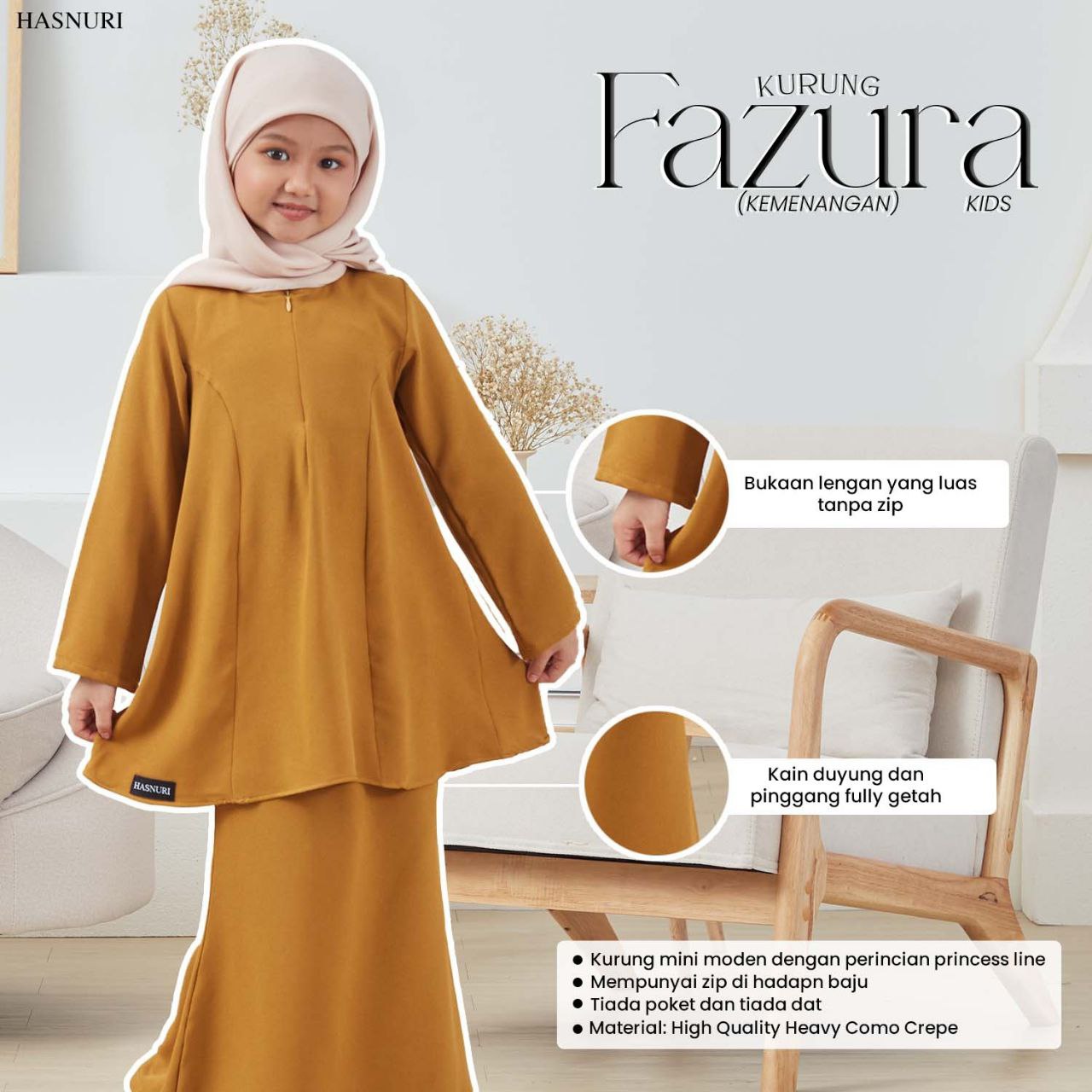 Kurung Fazura Kids - Dusty Pink