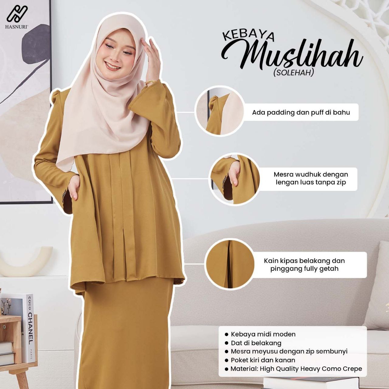 Kebaya Muslihah - Moss Yellow