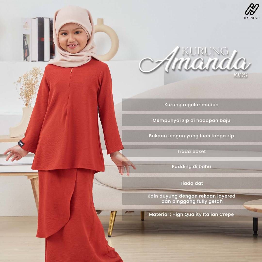Kurung Amanda Kids - Red Maroon