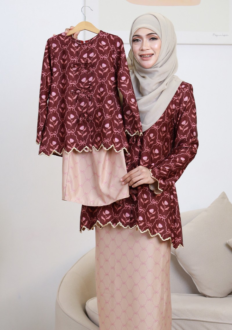 Kurung Sri Tulip Mini Kids - Burgundy