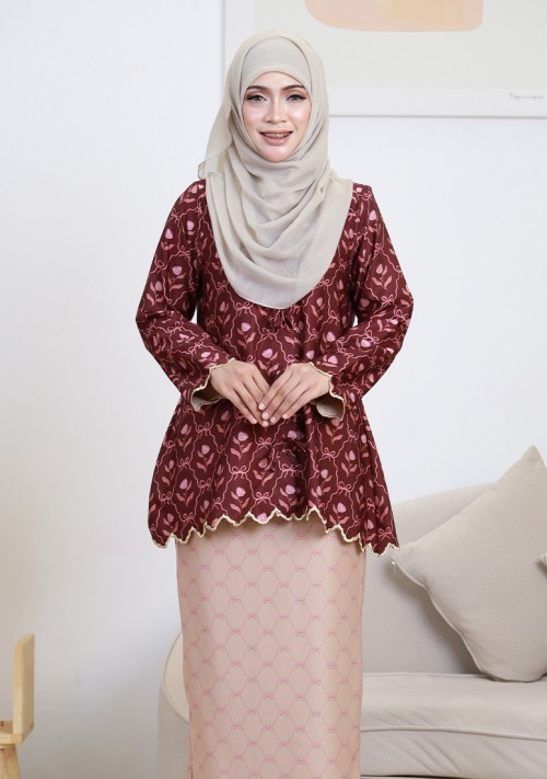 Kurung Sri Tulip Mini - Burgundy
