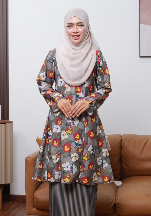 Kurung Sri Kenanga - Charcoal Grey