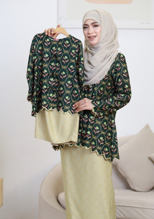 Kurung Sri Tulip Mini Kids - Emerald Green