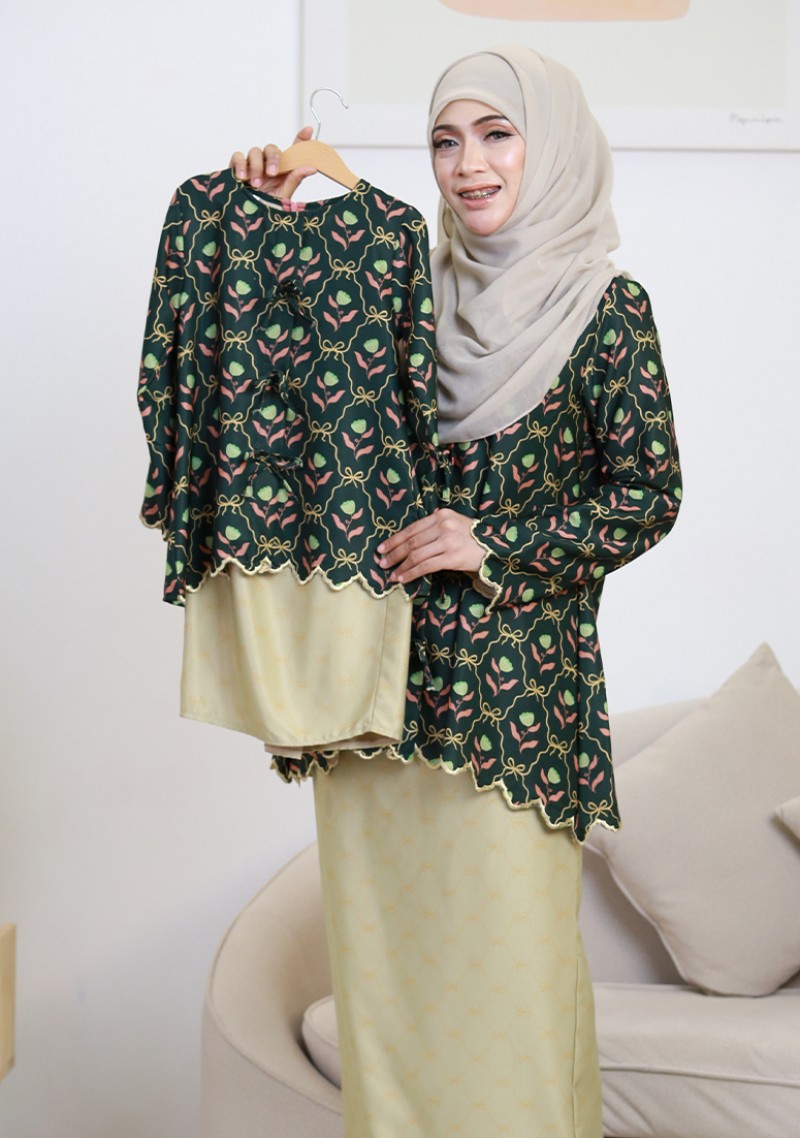 Kurung Sri Tulip Mini Kids - Emerald Green