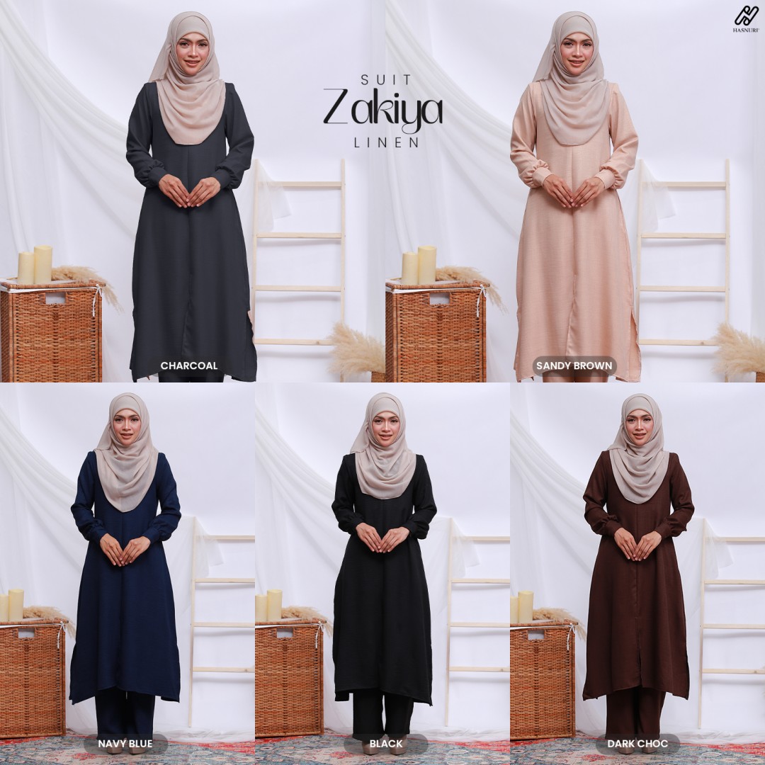 Suit Zakiya Linen - Charcoal