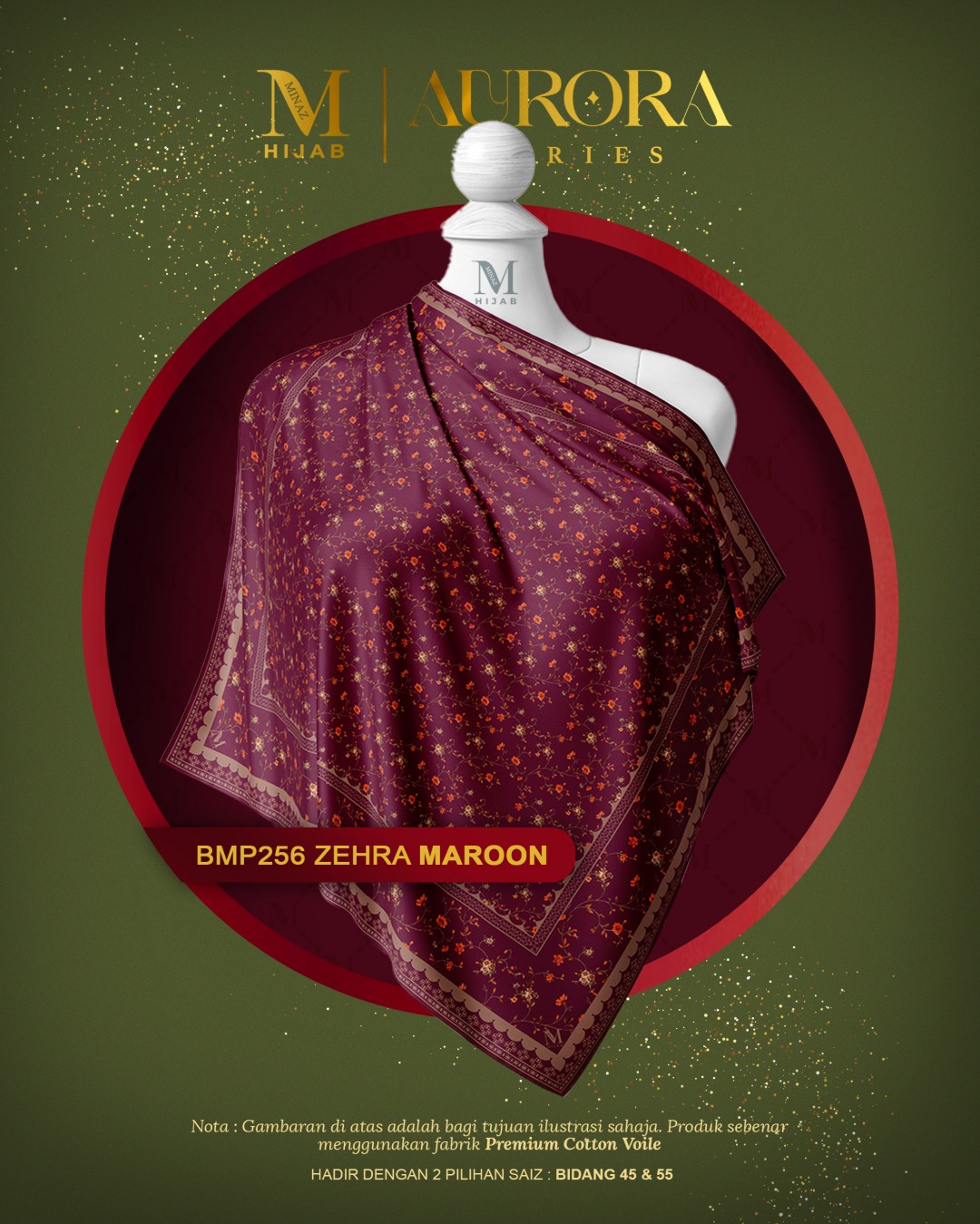 Tudung Bawal Aurora - Zehra Maroon - B45