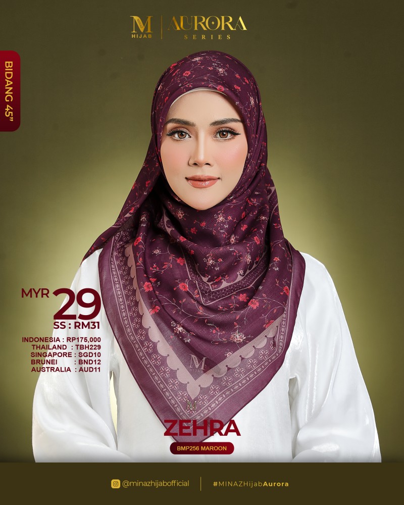 Tudung Bawal Aurora - Zehra Maroon - B45