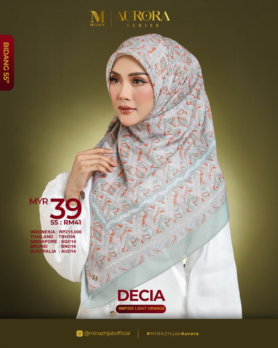 Tudung Bawal Aurora - Decia Light Orange