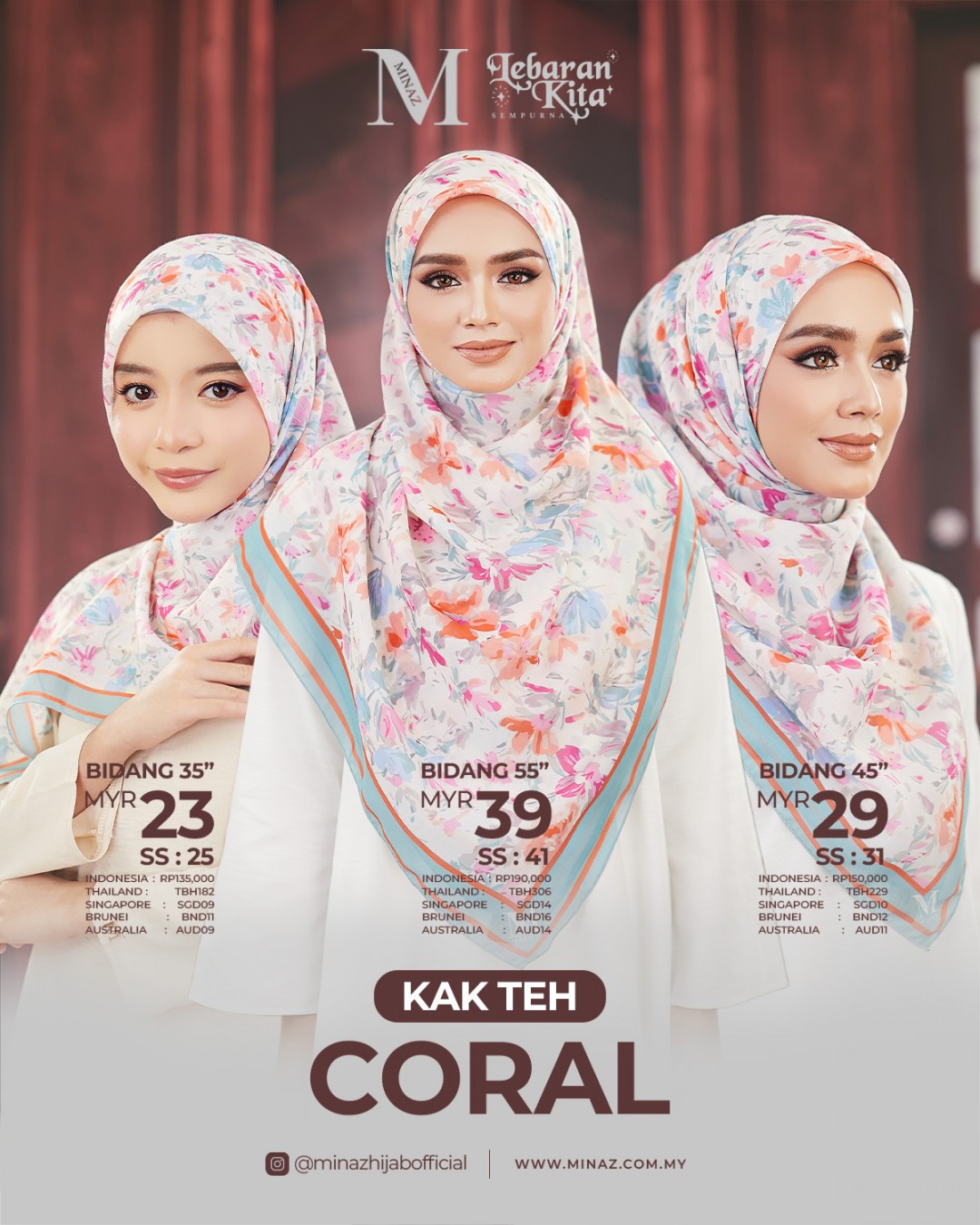 Tudung Bawal - Coral