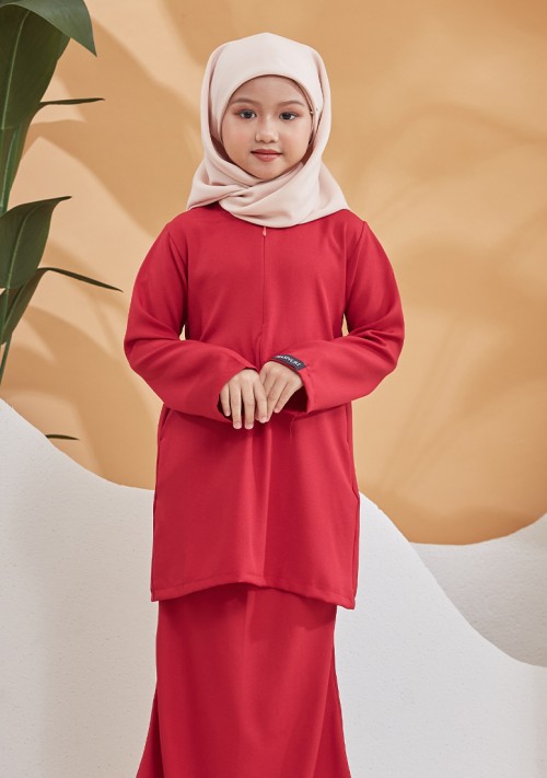 Kurung Simple Rose Kids - Red Maroon