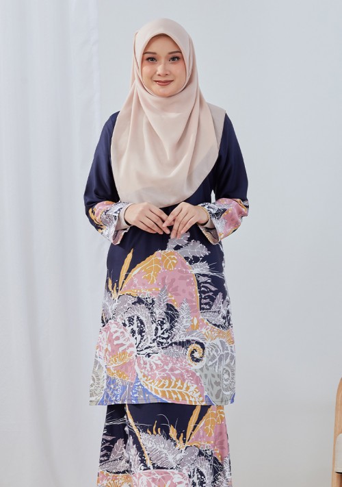 Kurung Batik Puteri - Navy Blue