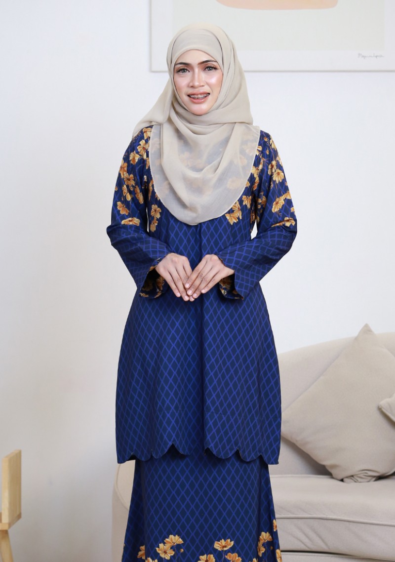 Kurung Sri Melur Labuh - Navy Blue