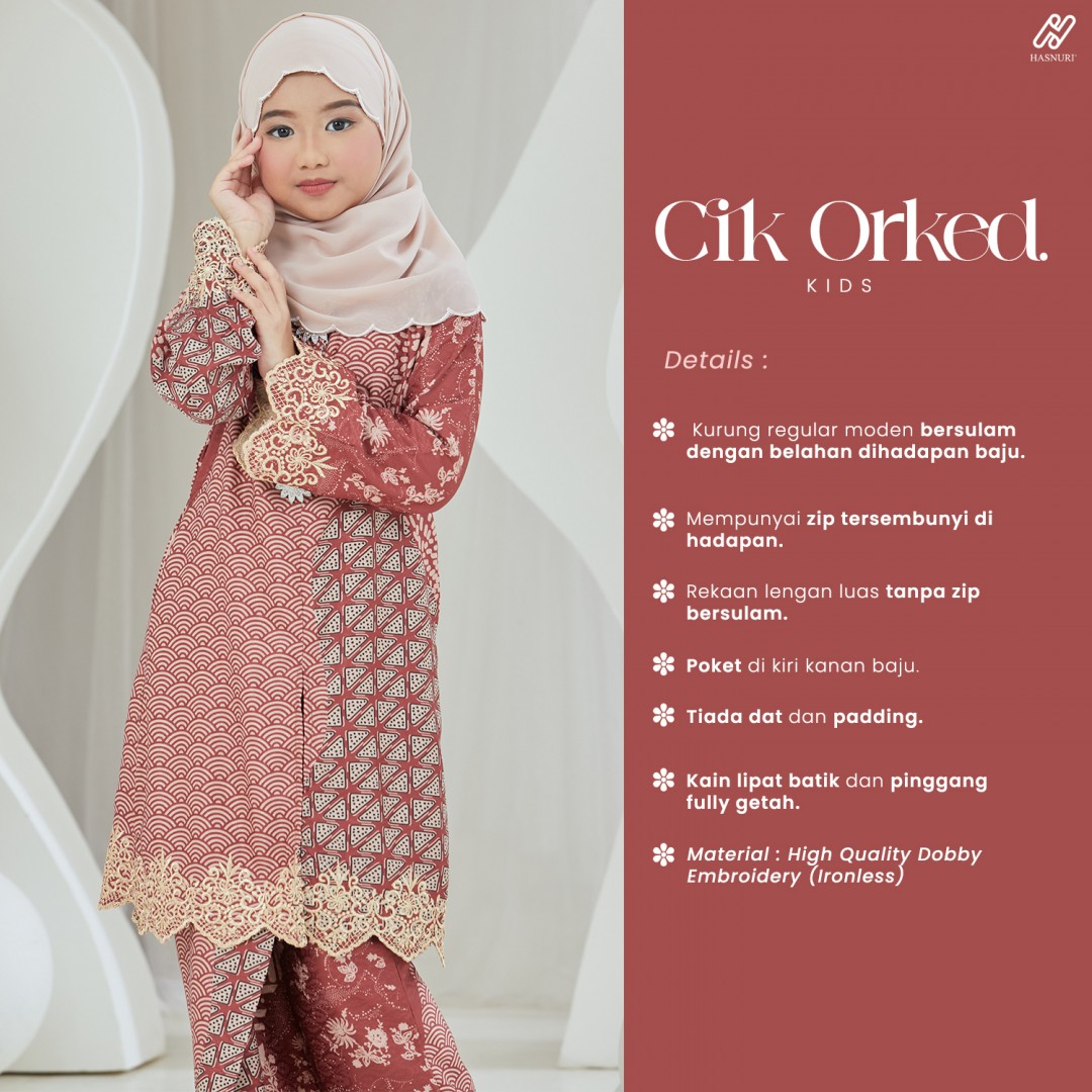 Kebaya Cik Orkid Kids - Light Mauve