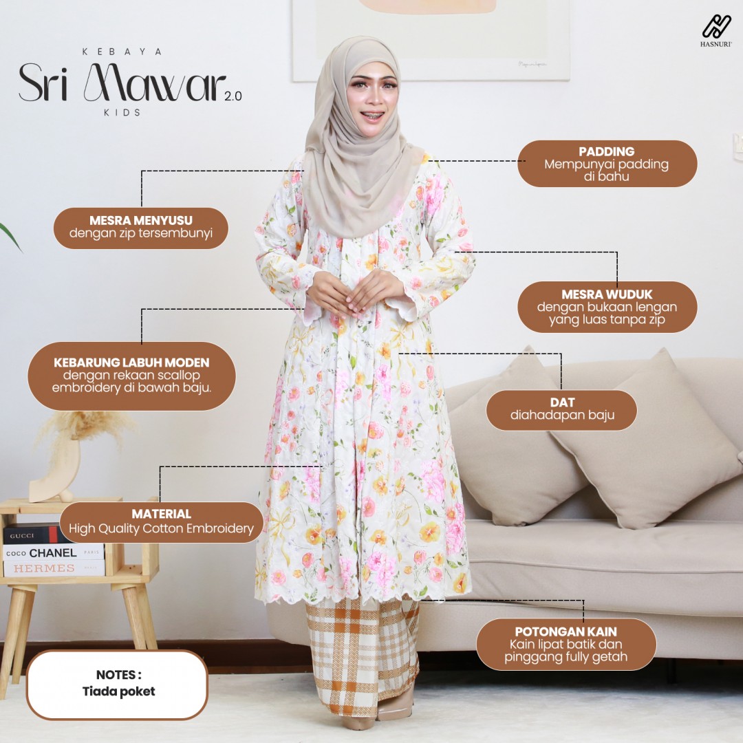 Kebaya Sri Mawar 2.0 - Brownish Yellow