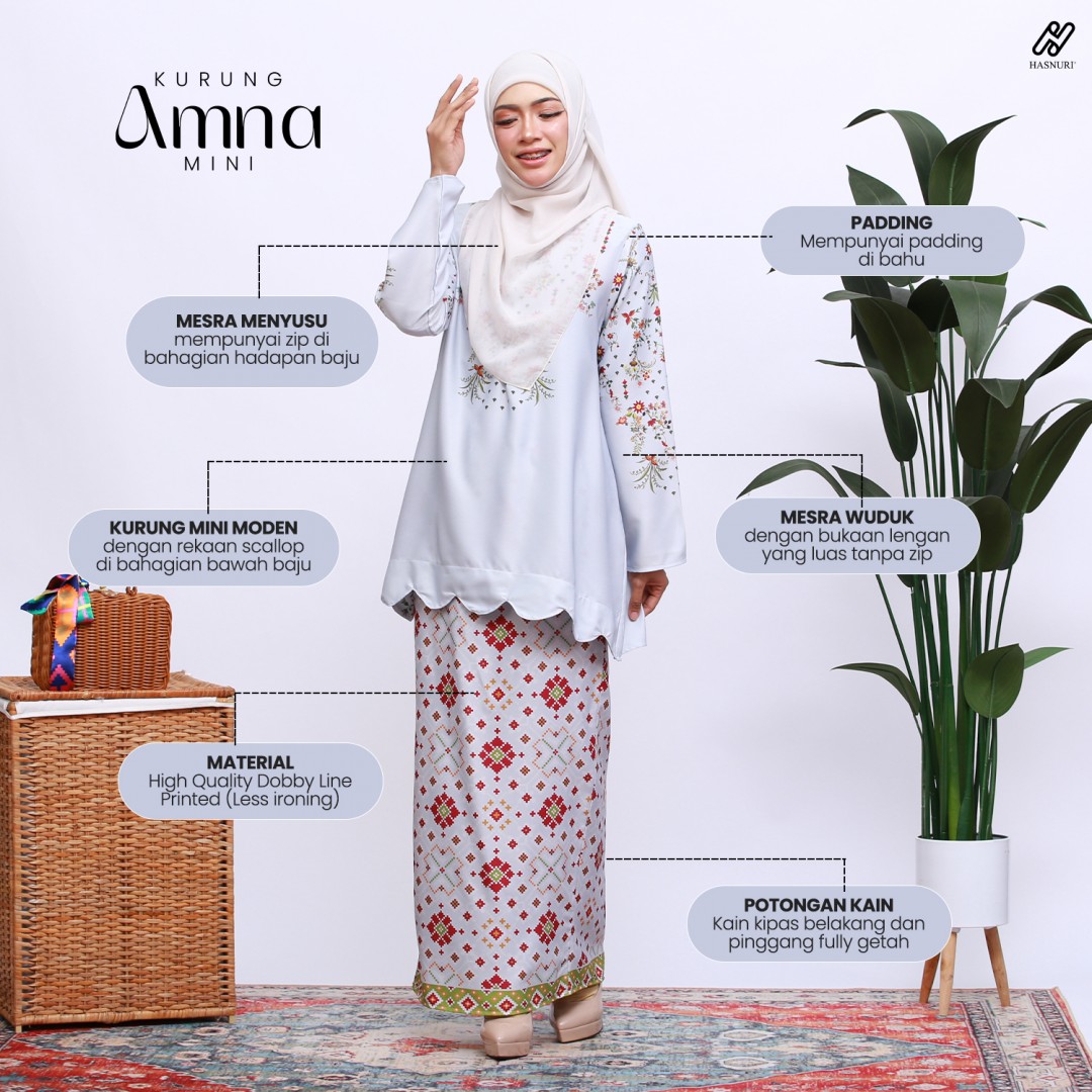 Kurung Amna Mini - Blue Grey