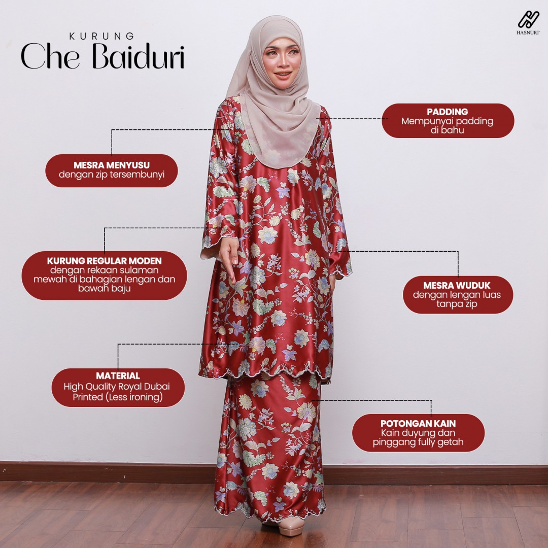 Kurung Che Baiduri - Maroon