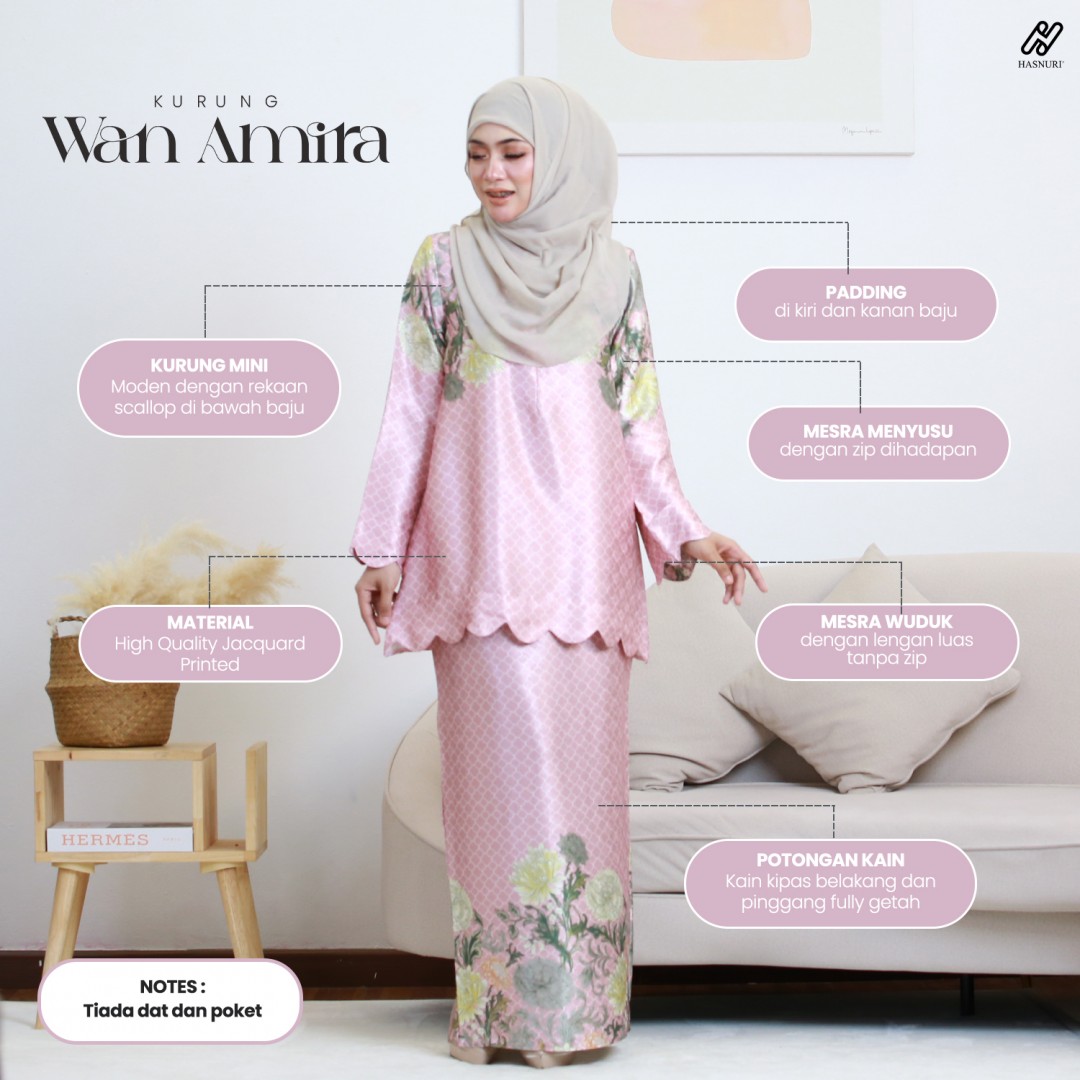 Kurung Wan Amira - Soft Pink