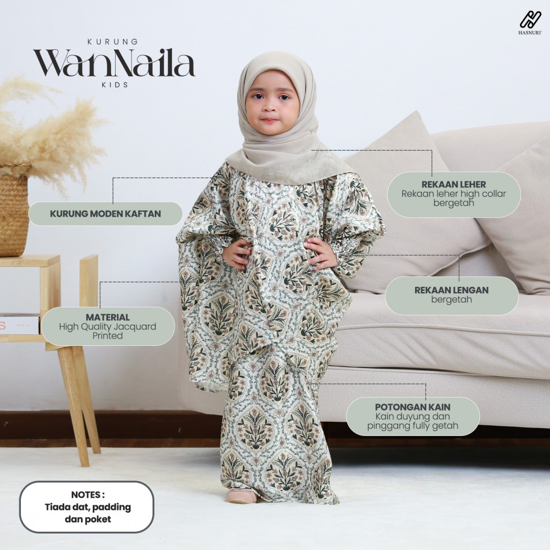 Kurung Wan Naila Kids - Emerald Green