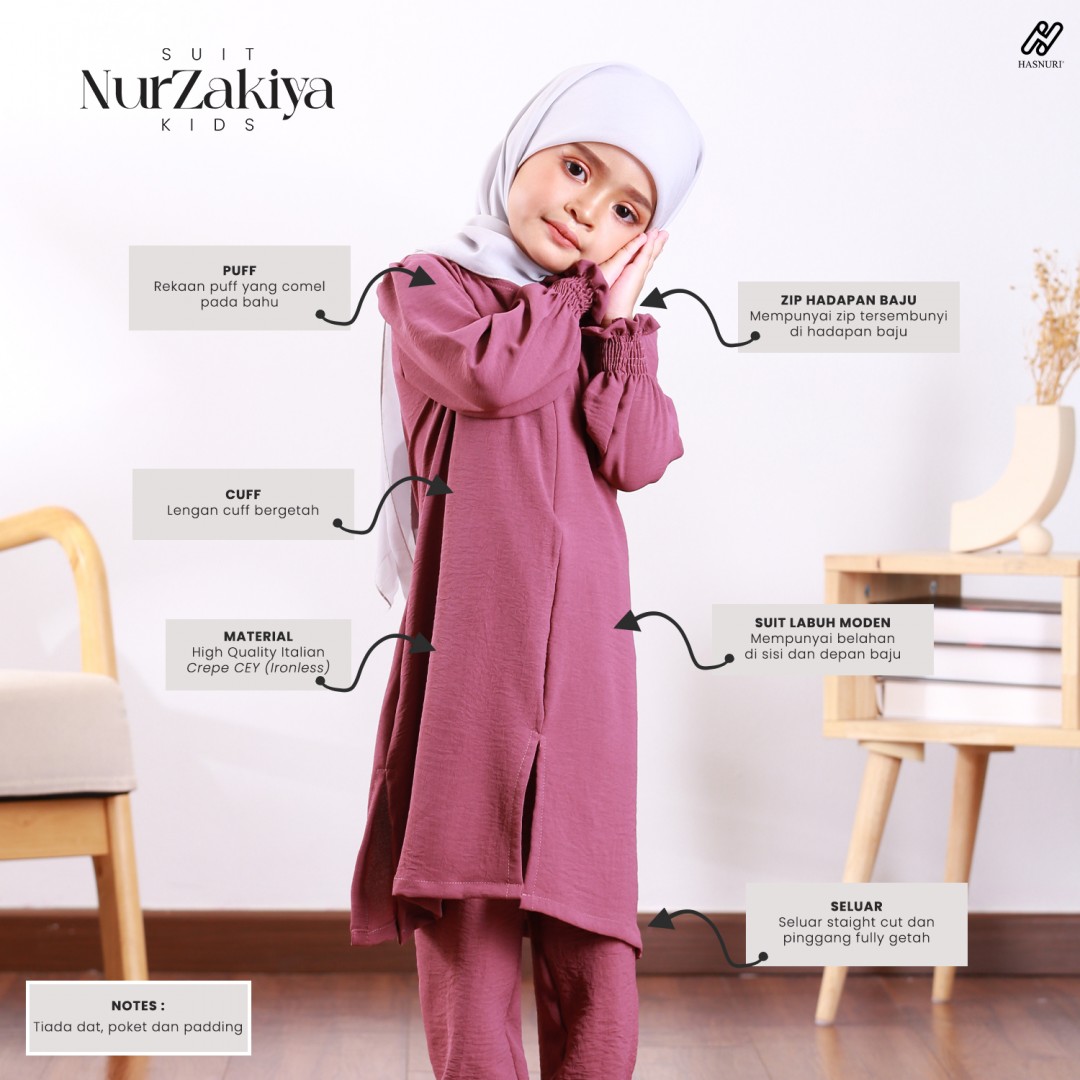 Suit Nur Zakiya Kids - Sweet Pink