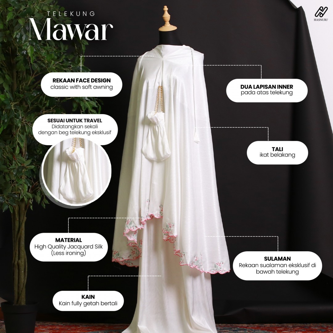 Telekung Mawar - Off White