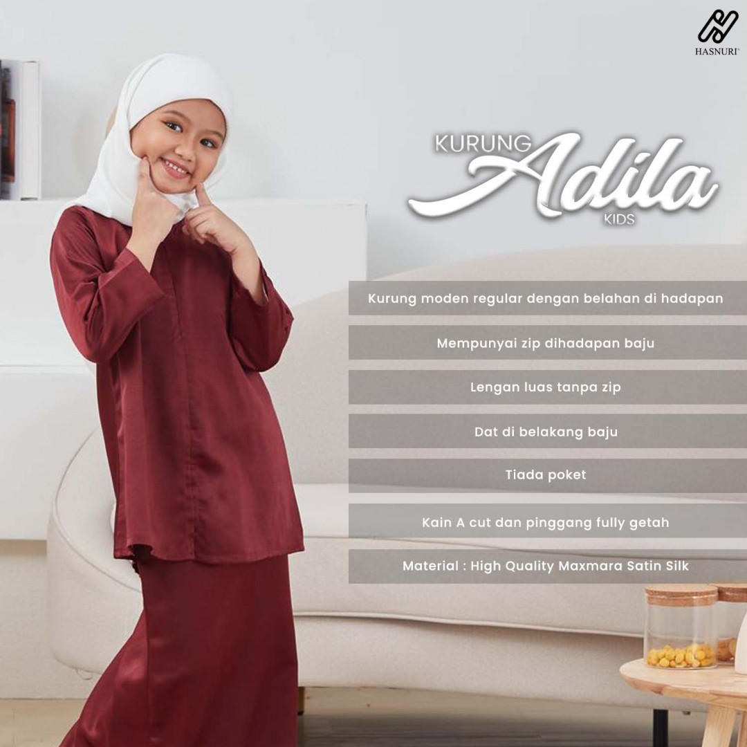 Kurung Adila Kids - Maroon