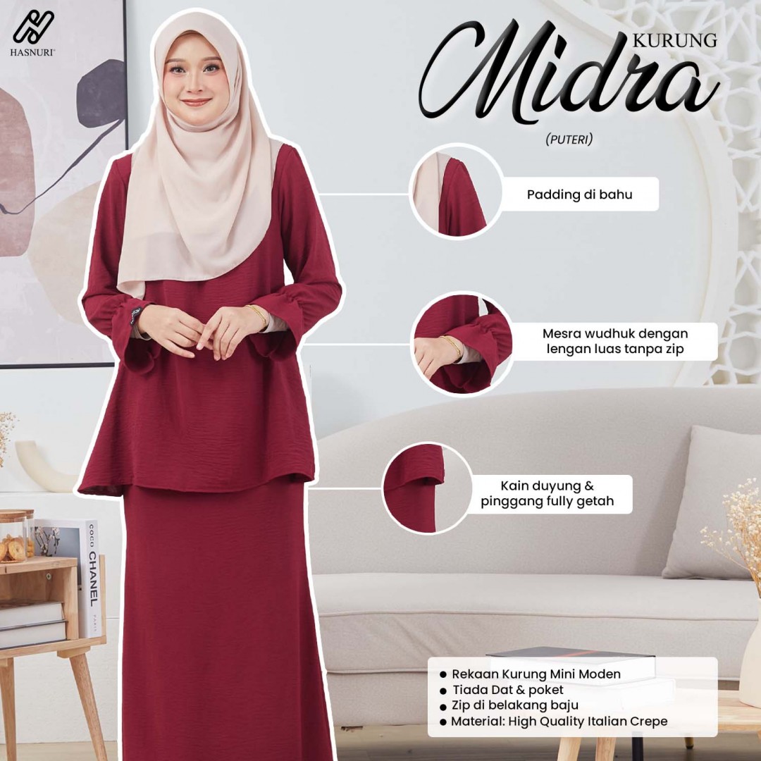 Kurung Midra - Maroon