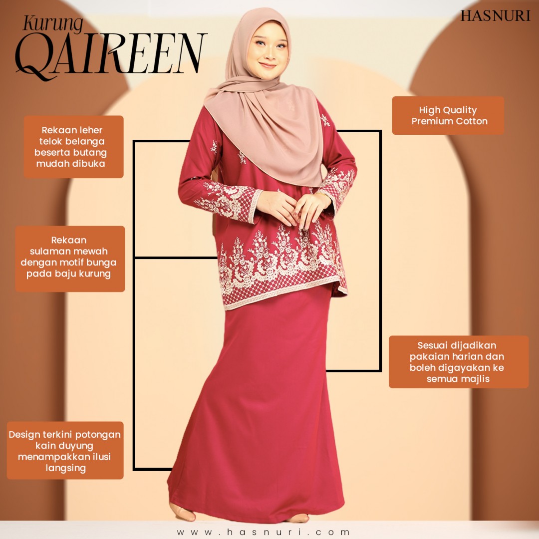 Kurung Qaireen - Maroon