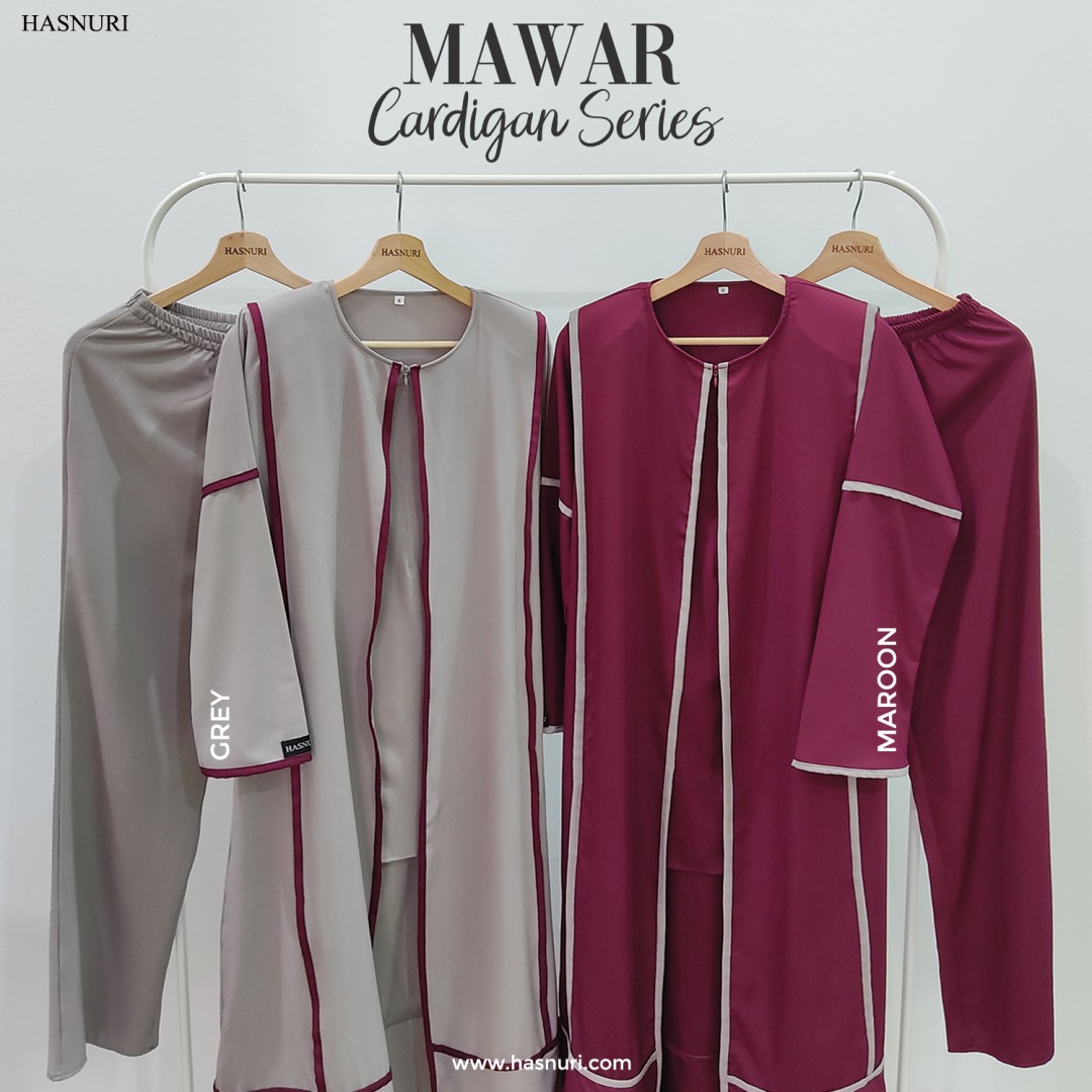 Mawar Cardigan Series - Grey Maroon