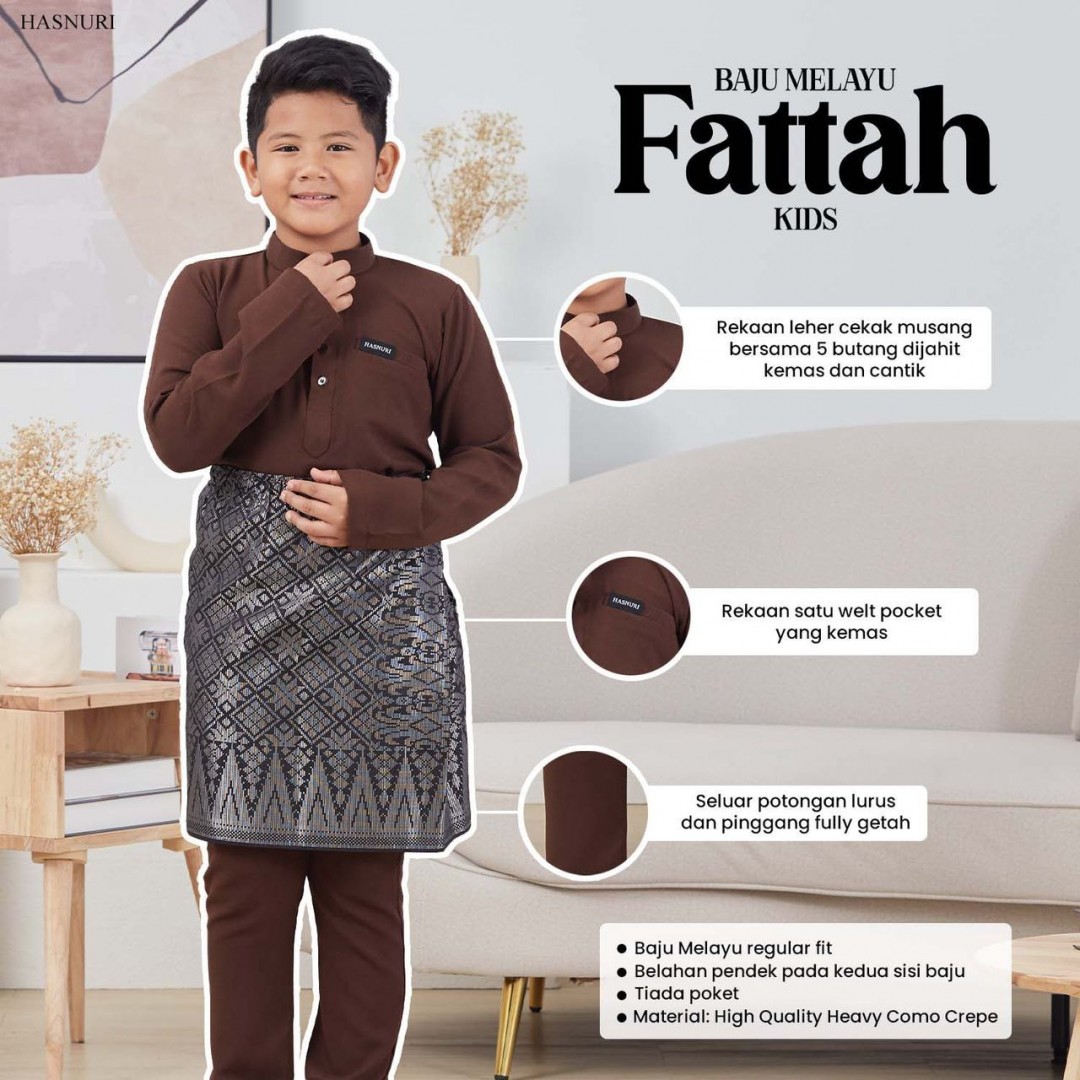 Baju Melayu Fattah Kids - Dark Choc