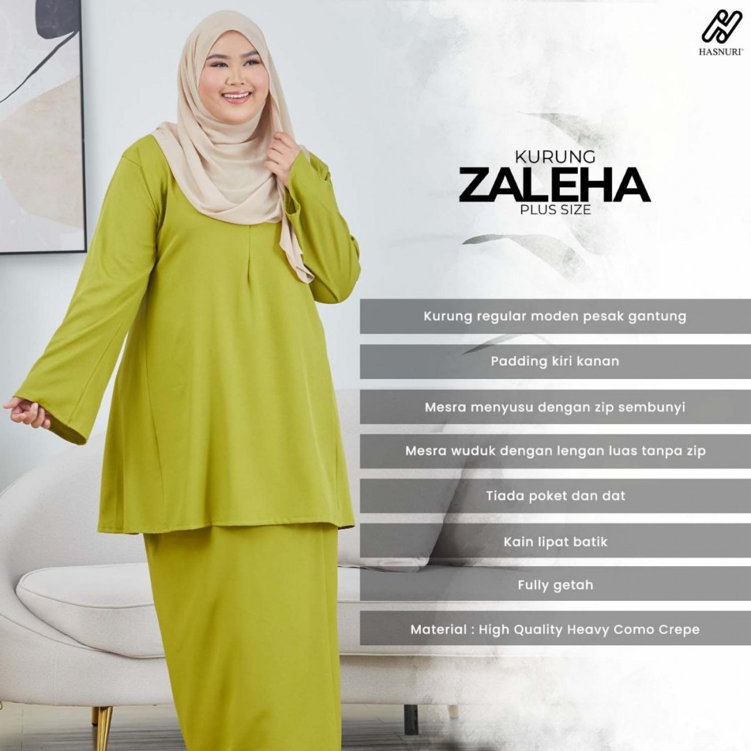 Kurung Zaleha Plus Size - Lime Green