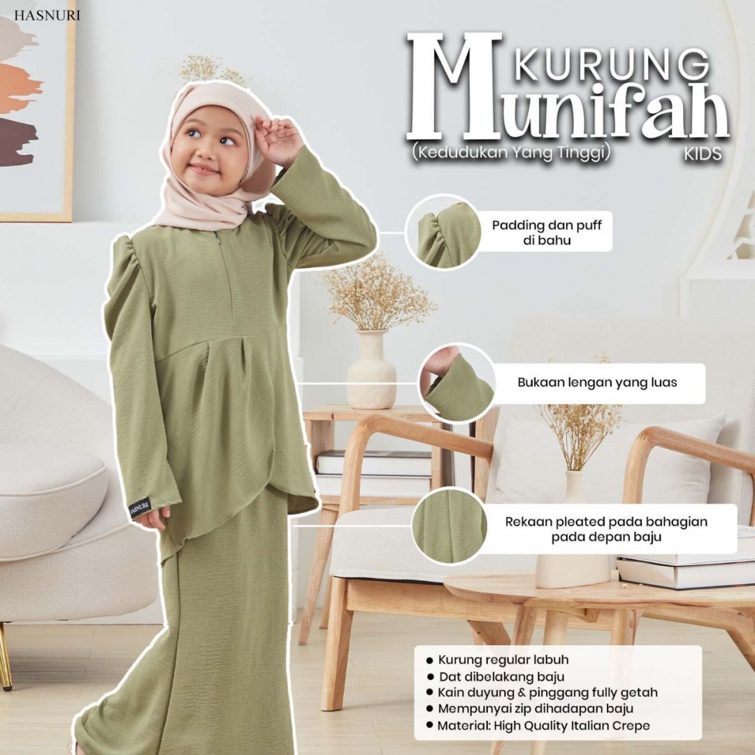 Kurung Munifah Kids - Matcha Green