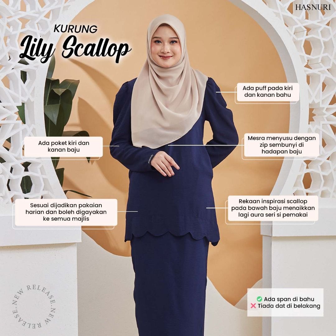 Kurung Lily Scallop - Navy Blue