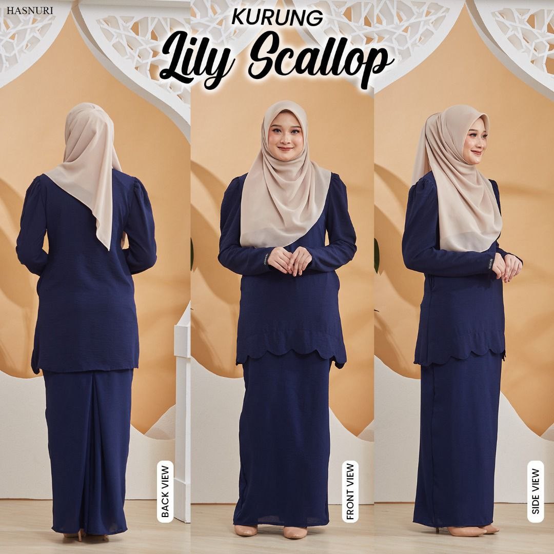 Kurung Lily Scallop - Navy Blue