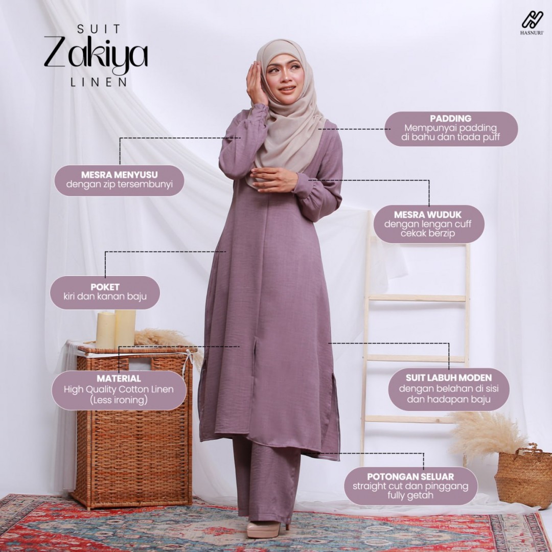 Suit Zakiya Linen - Charcoal