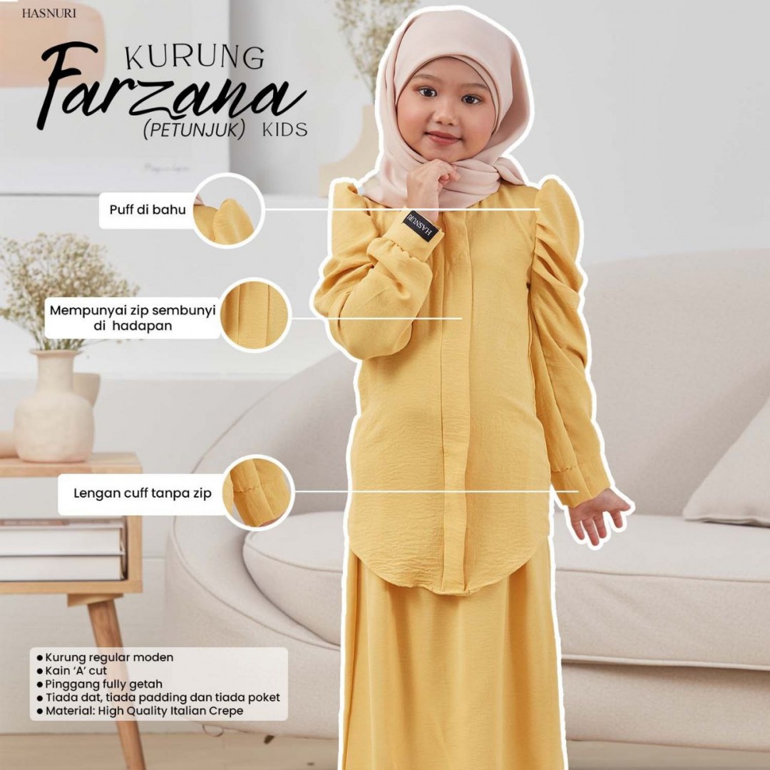 Kurung Farzana Kids - Butter Yellow