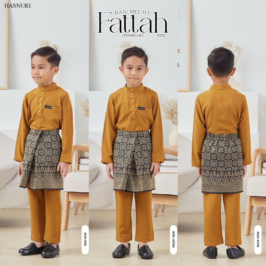Baju Melayu Fattah Kids - Moss Yellow